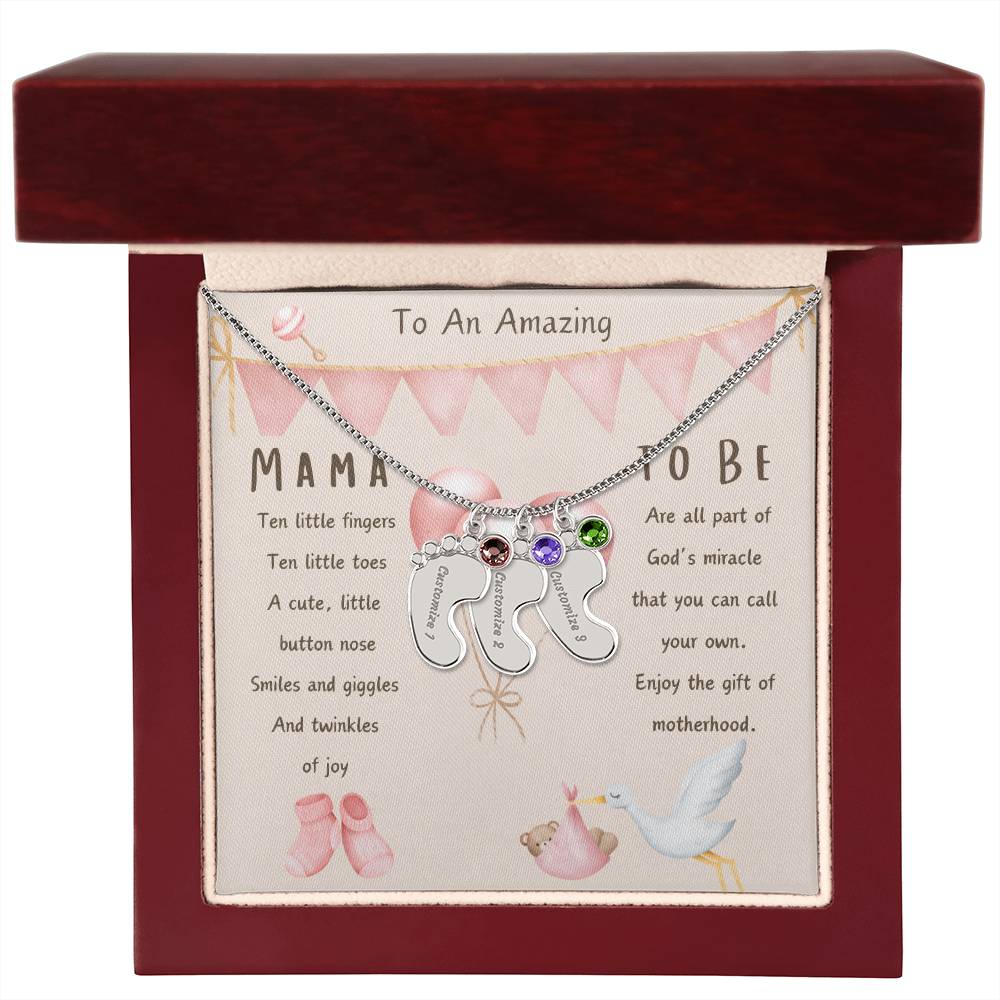 Mama To Be Engraved Baby Girl Feet with Birthstones
