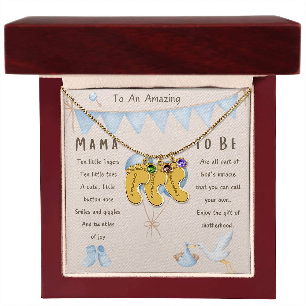 Mama To Be Engraved Baby Boy Feet with Birthstones