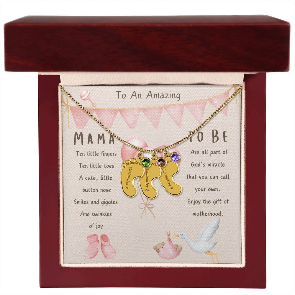 Mama To Be Engraved Baby Girl Feet with Birthstones