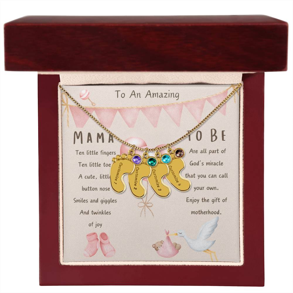 Mama To Be Engraved Baby Girl Feet with Birthstones