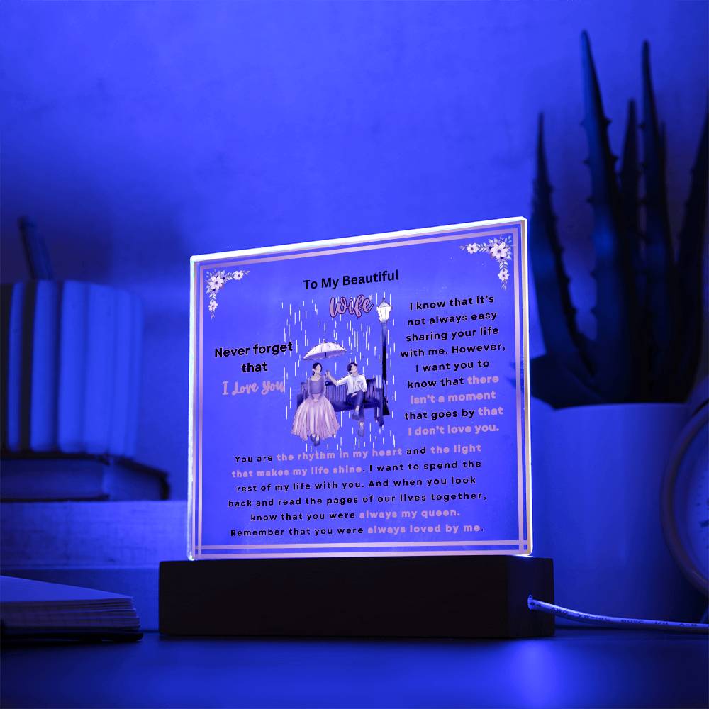 To My Beautiful Wife Square Acrylic Plaque (Choose With or Without LED)