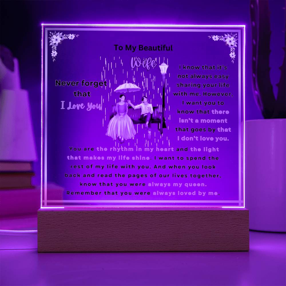 To My Beautiful Wife Square Acrylic Plaque (Choose With or Without LED)