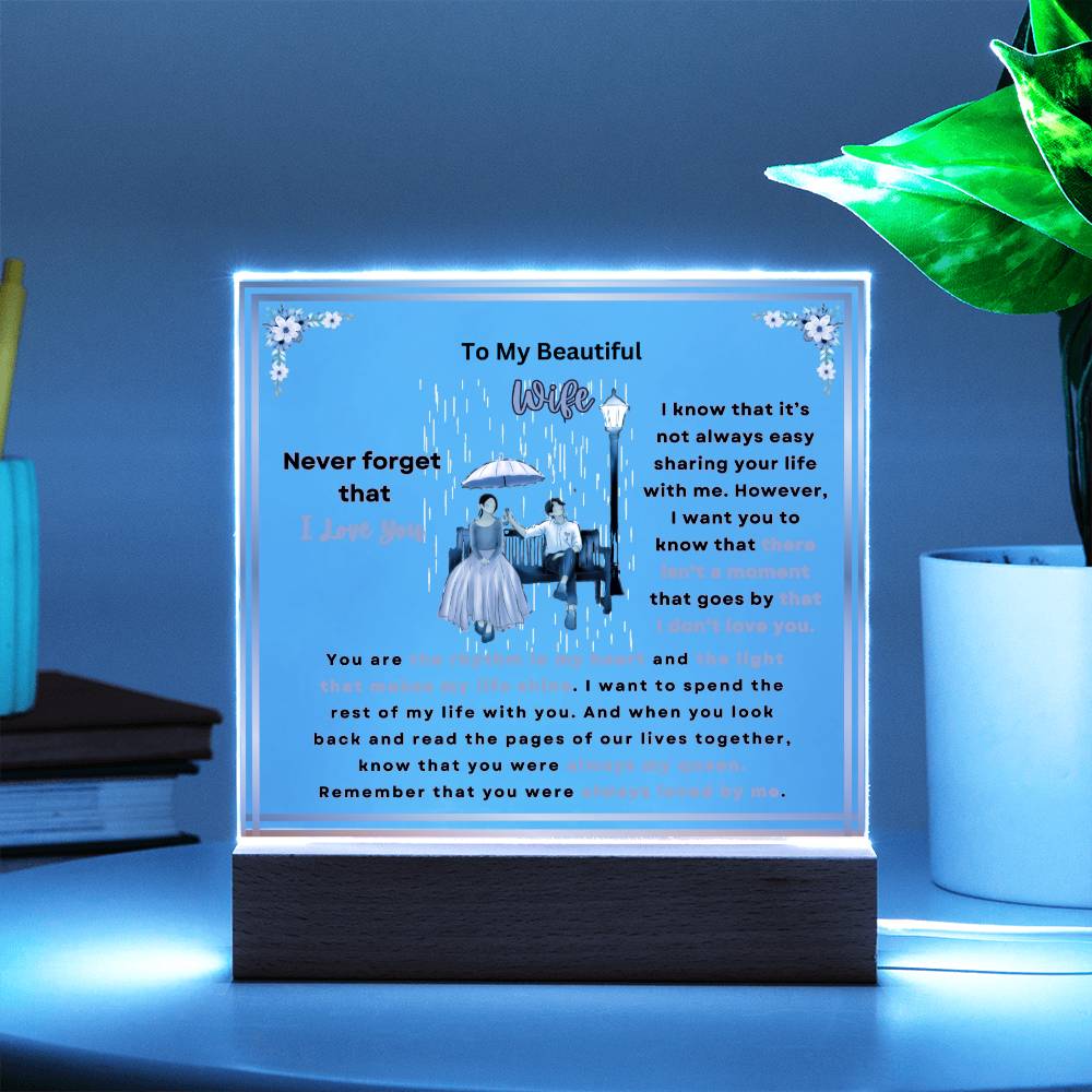 To My Beautiful Wife Square Acrylic Plaque (Choose With or Without LED)