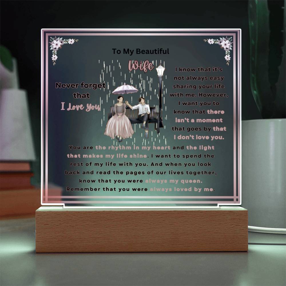 To My Beautiful Wife Square Acrylic Plaque (Choose With or Without LED)