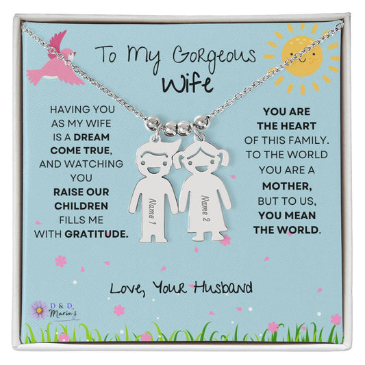 To My Gorgeous Wife Engraved  Children Necklace