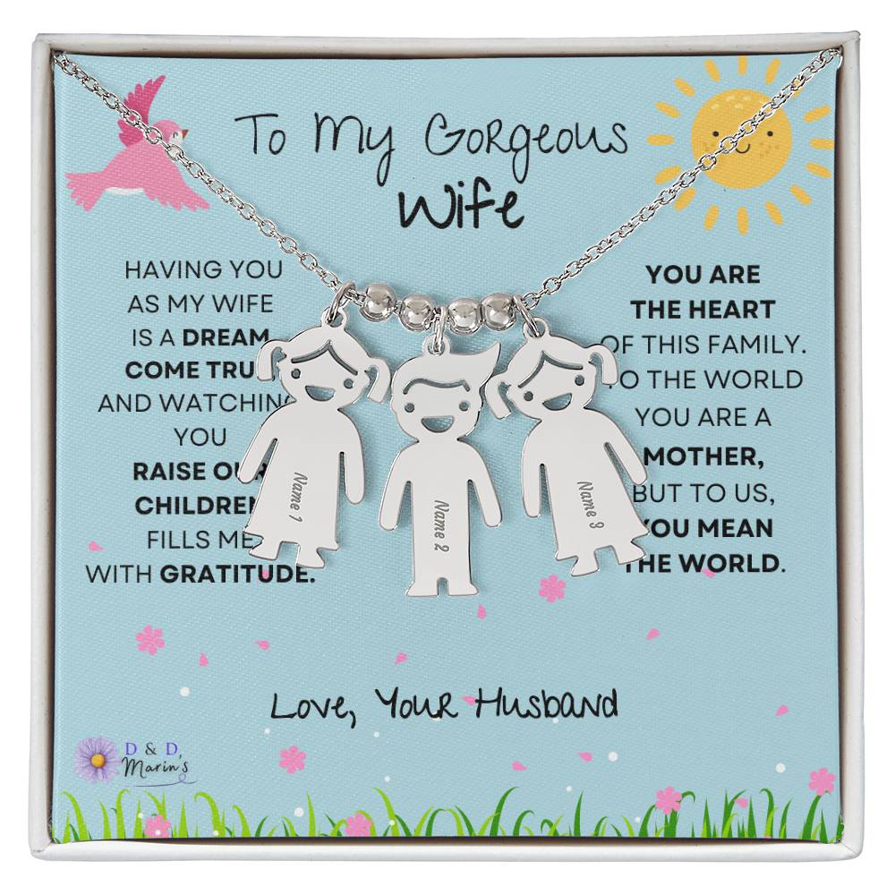 To My Gorgeous Wife Engraved  Children Necklace