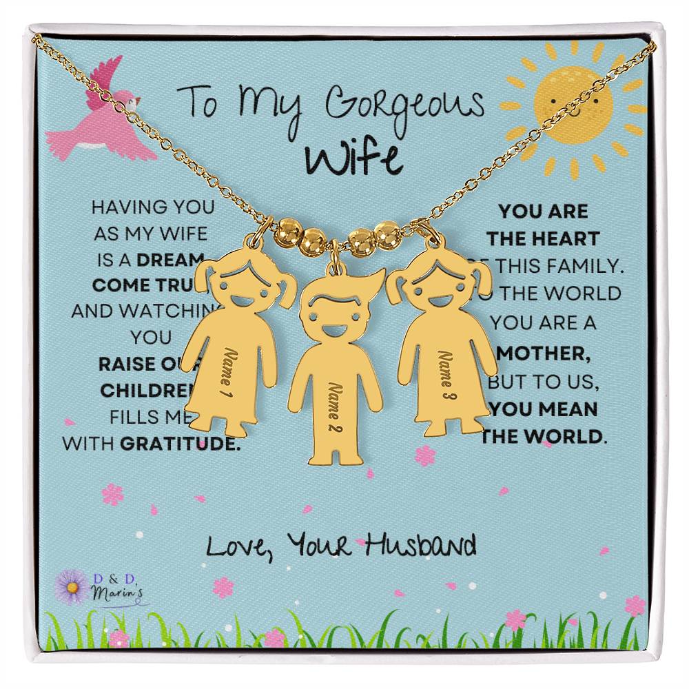 To My Gorgeous Wife Engraved  Children Necklace