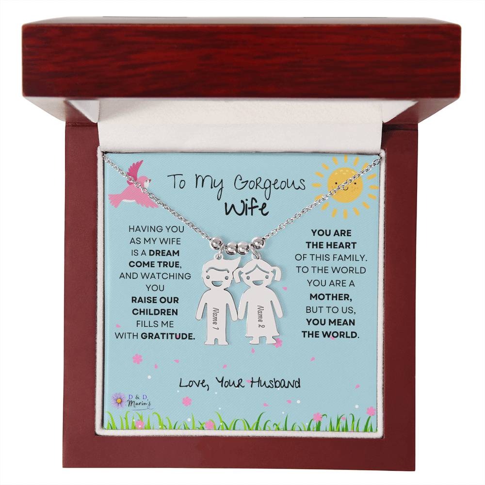 To My Gorgeous Wife Engraved  Children Necklace