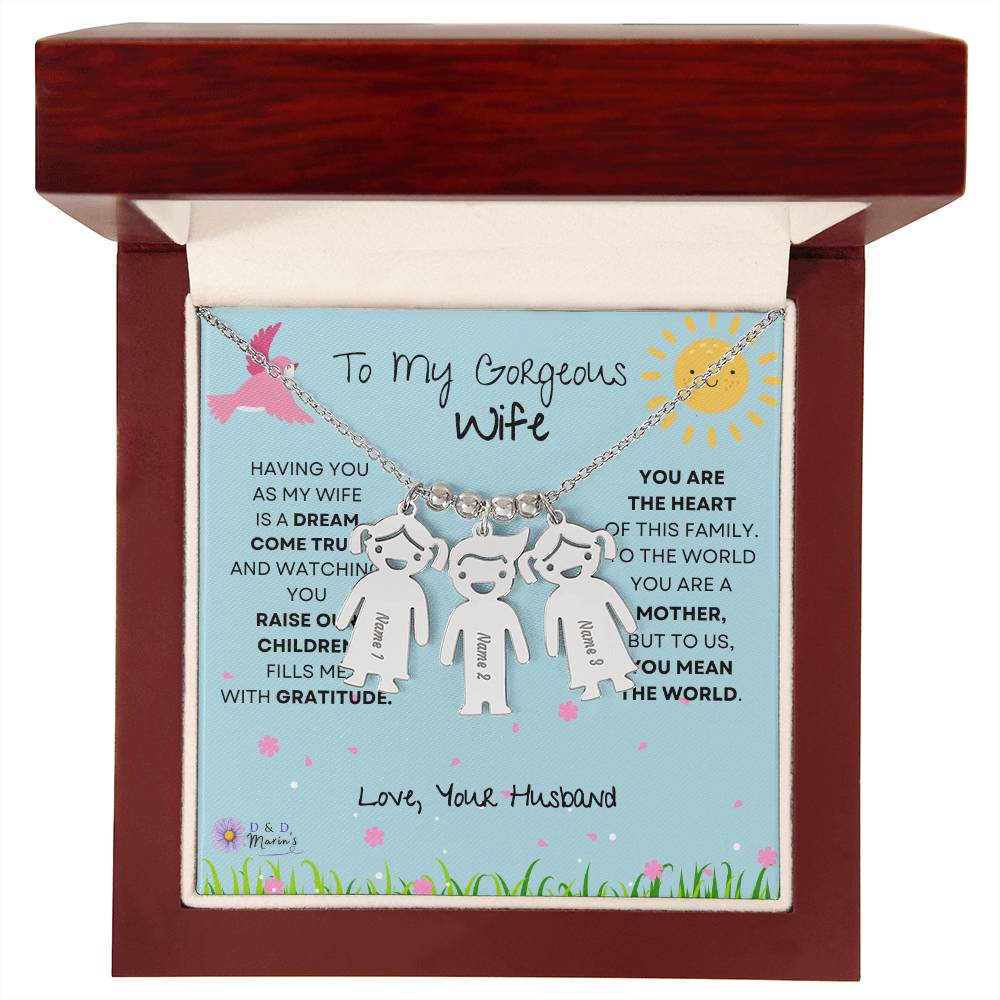 To My Gorgeous Wife Engraved  Children Necklace