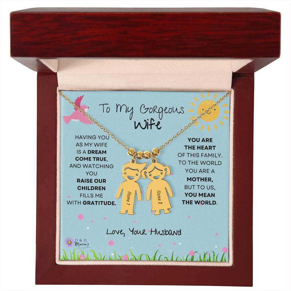 To My Gorgeous Wife Engraved  Children Necklace