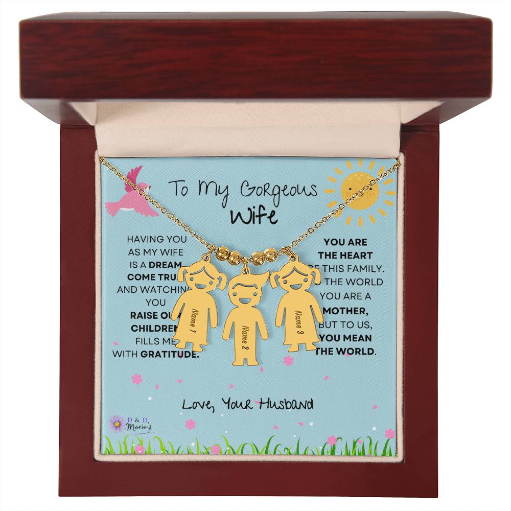 To My Gorgeous Wife Engraved  Children Necklace