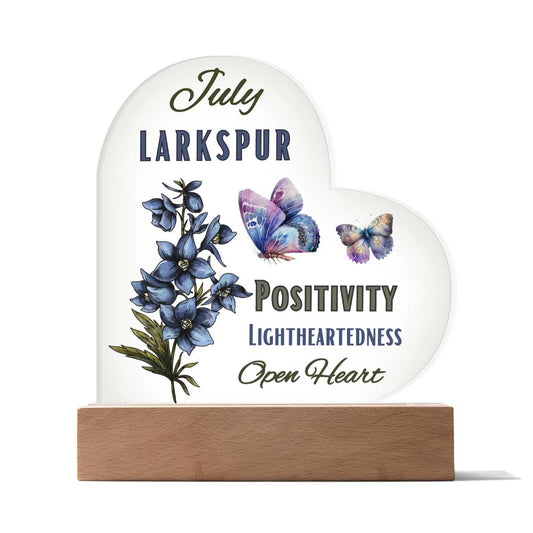 July Larkspur Birth Flower Heart Acrylic (A)