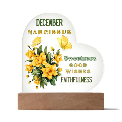 December Narcissus Birth Flower Heart Acrylic