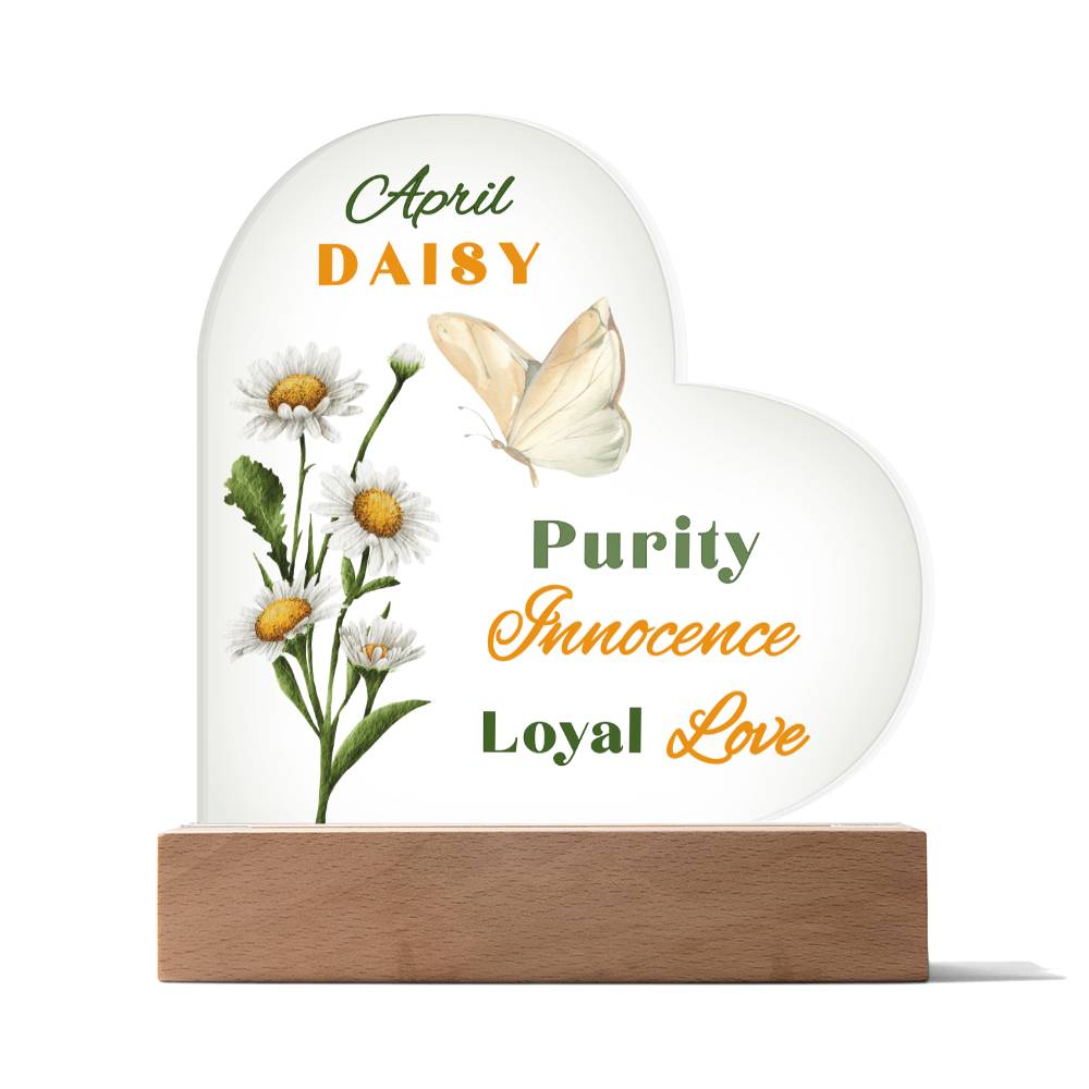 April Daisy Birth Flower Heart Acrylic