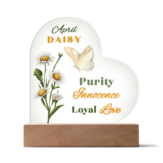 April Daisy Birth Flower Heart Acrylic