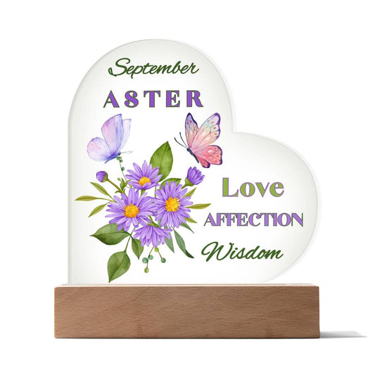 September Aster Birth Flower Heart Acrylic