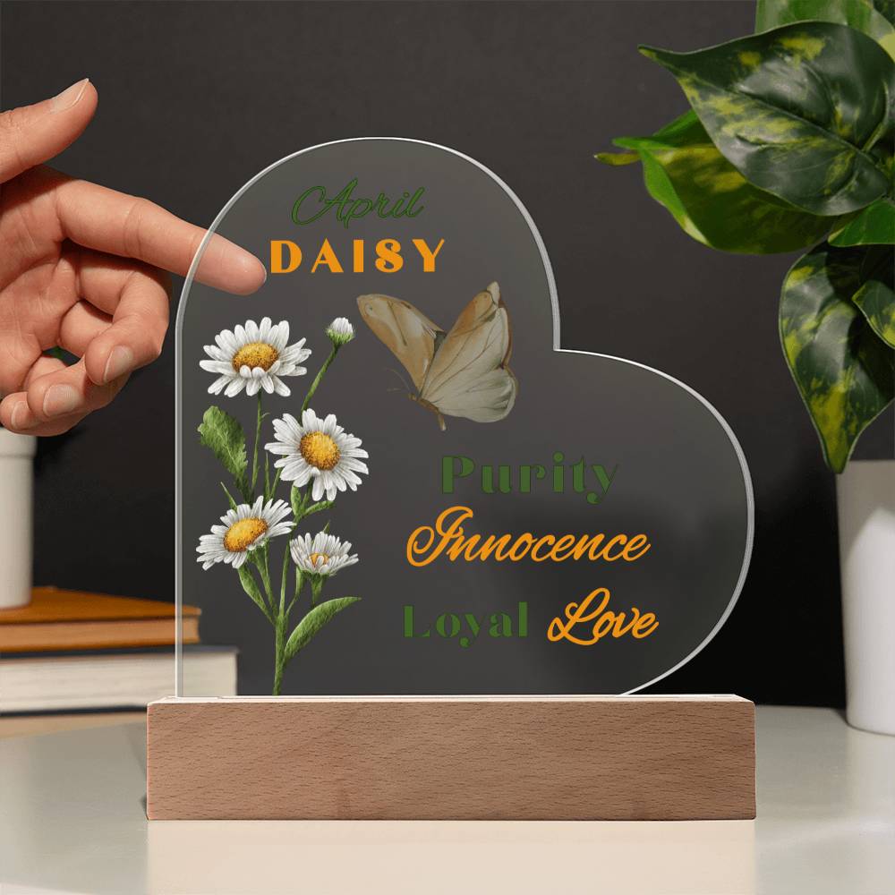 April Daisy Birth Flower Heart Acrylic