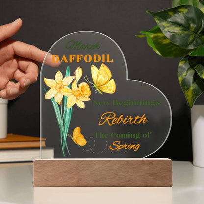 March Daffodil Birth Flower Heart Acrylic