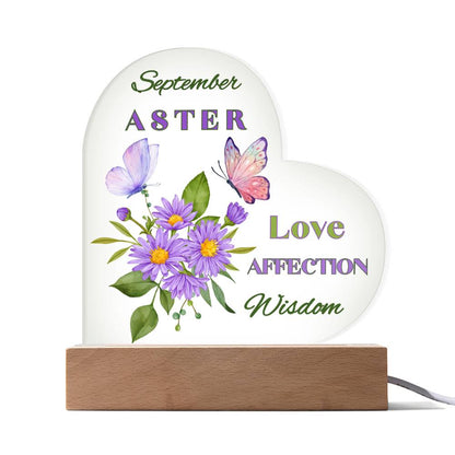 September Aster Birth Flower Heart Acrylic