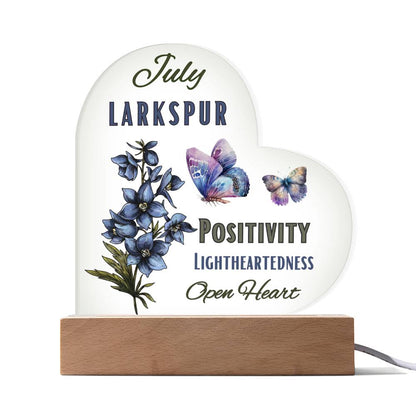 July Larkspur Birth Flower Heart Acrylic (A)