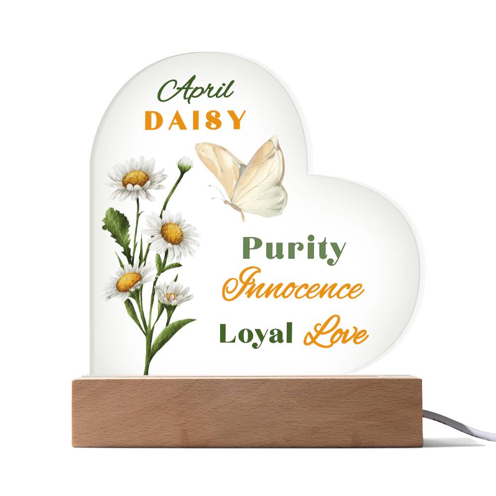 April Daisy Birth Flower Heart Acrylic