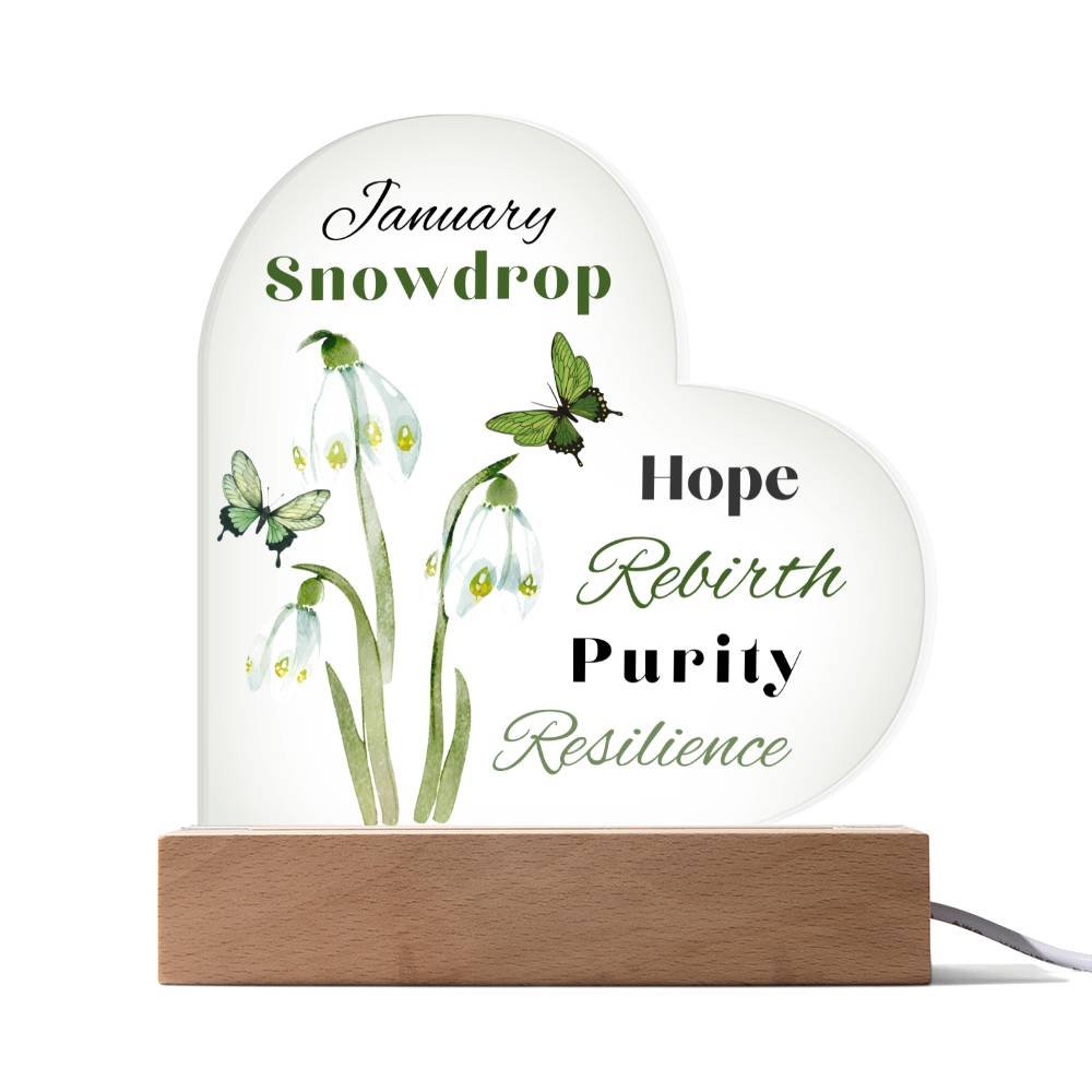 January Snowdrop Birth Flower Heart Acrylic