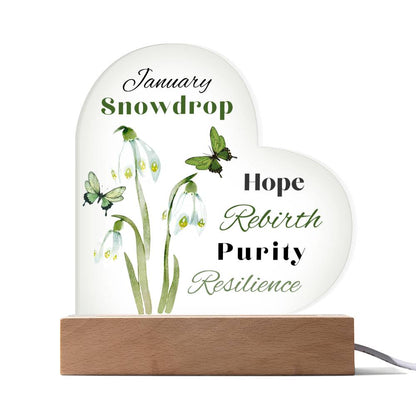 January Snowdrop Birth Flower Heart Acrylic