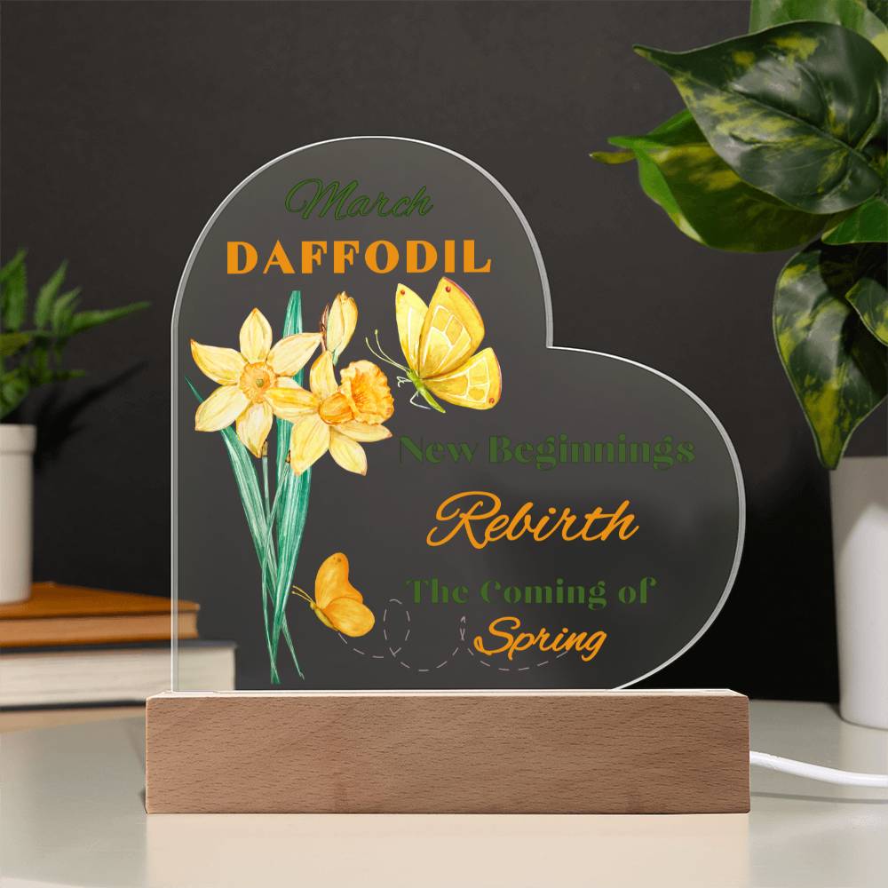 March Daffodil Birth Flower Heart Acrylic