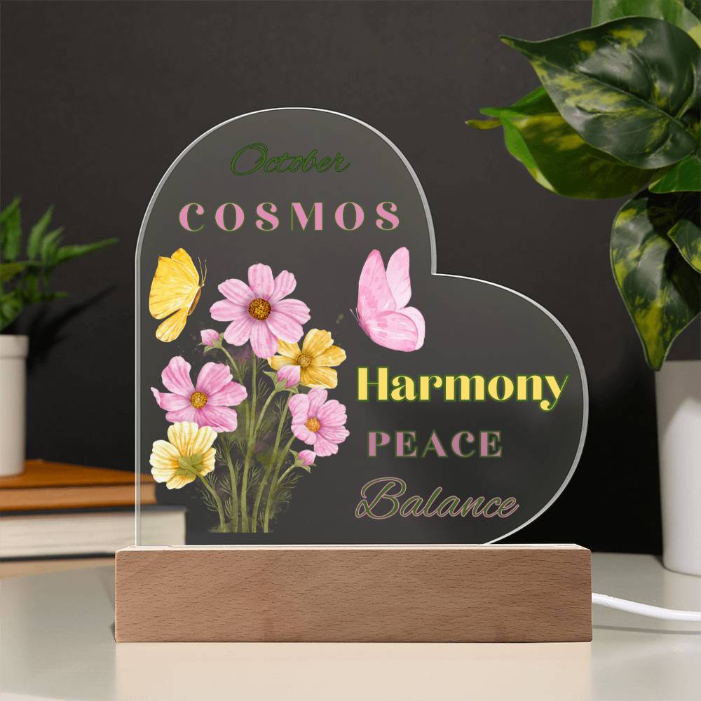 October Cosmos Birth Flower Heart Acrylic