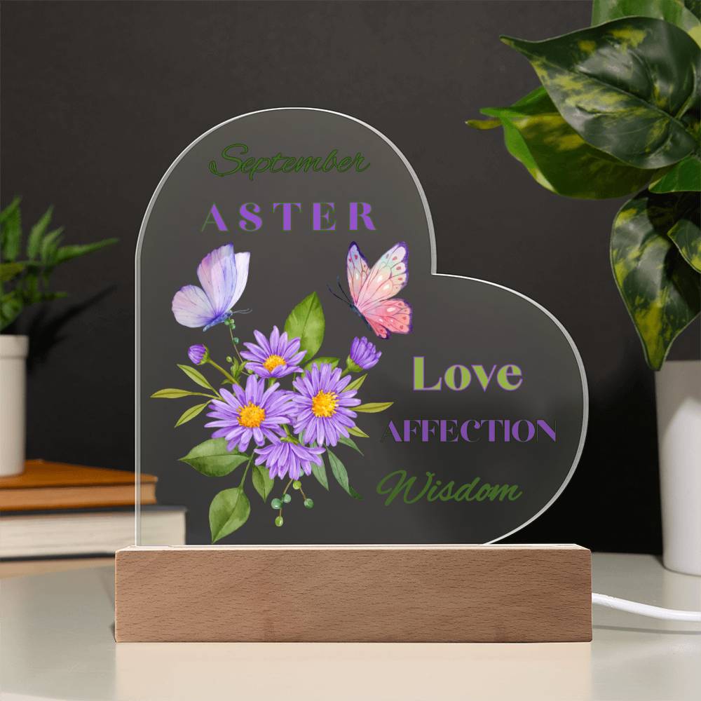 September Aster Birth Flower Heart Acrylic