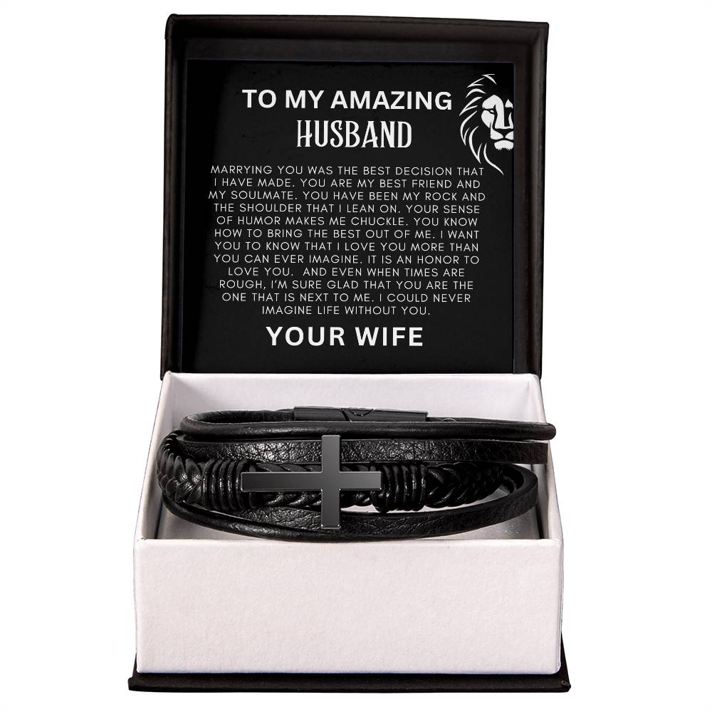 To My Amazing Husband  Men's Cross Bracelet