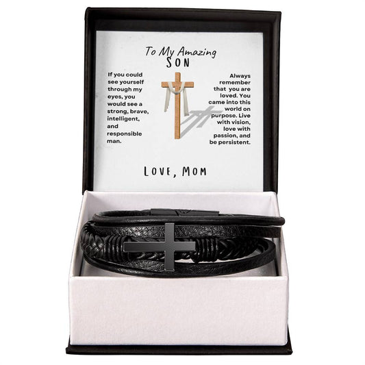 Son Cross Men's  Bracelet; Love, Mom