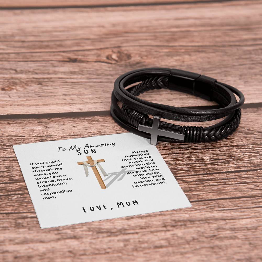 Son Cross Men's  Bracelet; Love, Mom