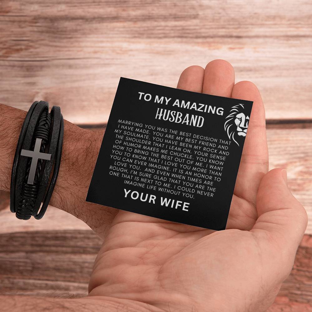 To My Amazing Husband  Men's Cross Bracelet