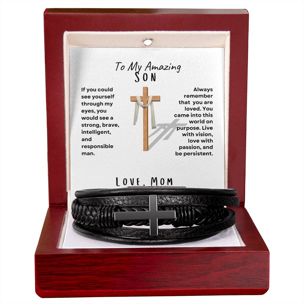 Son Cross Men's  Bracelet; Love, Mom