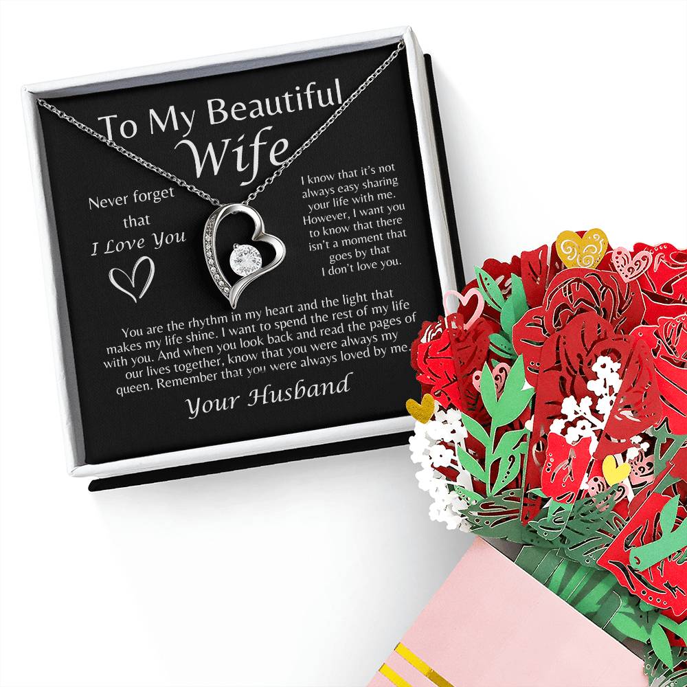 To My Beautiful Wife Forever Love Necklace + Sweet Devotion Flower Bouquet Bundle