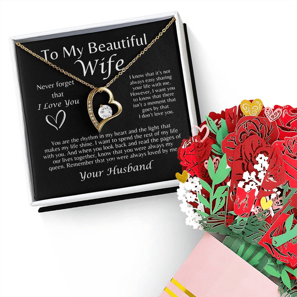 To My Beautiful Wife Forever Love Necklace + Sweet Devotion Flower Bouquet Bundle