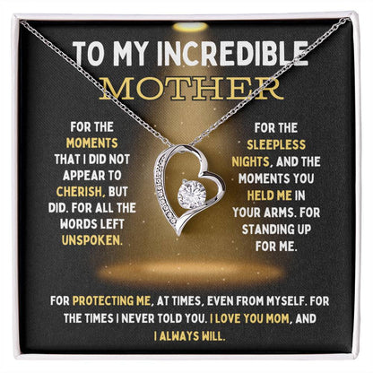 To My Incredible Mother Forever Love Necklace with Mahogany Box and LED Light