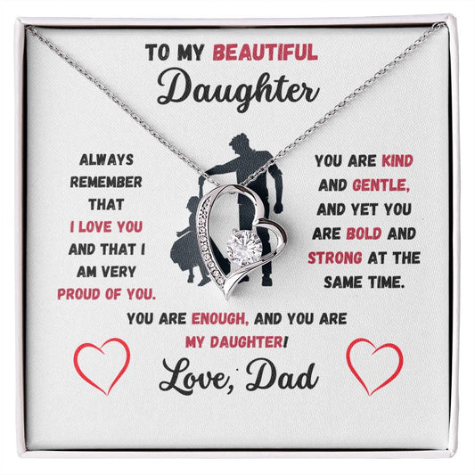 To My Beautiful Daughter Love, Dad Heart Necklace