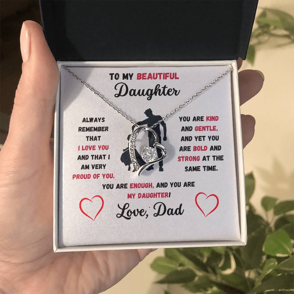 To My Beautiful Daughter Love, Dad Heart Necklace