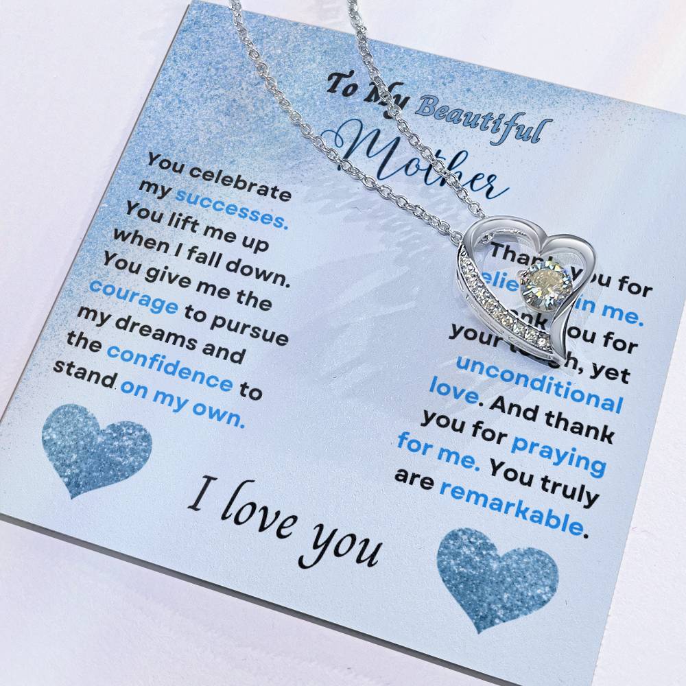 To My Beautiful Mother (Blue) Forever Love Necklace (Choose Standard Black Box or Wooden Box with LED)
