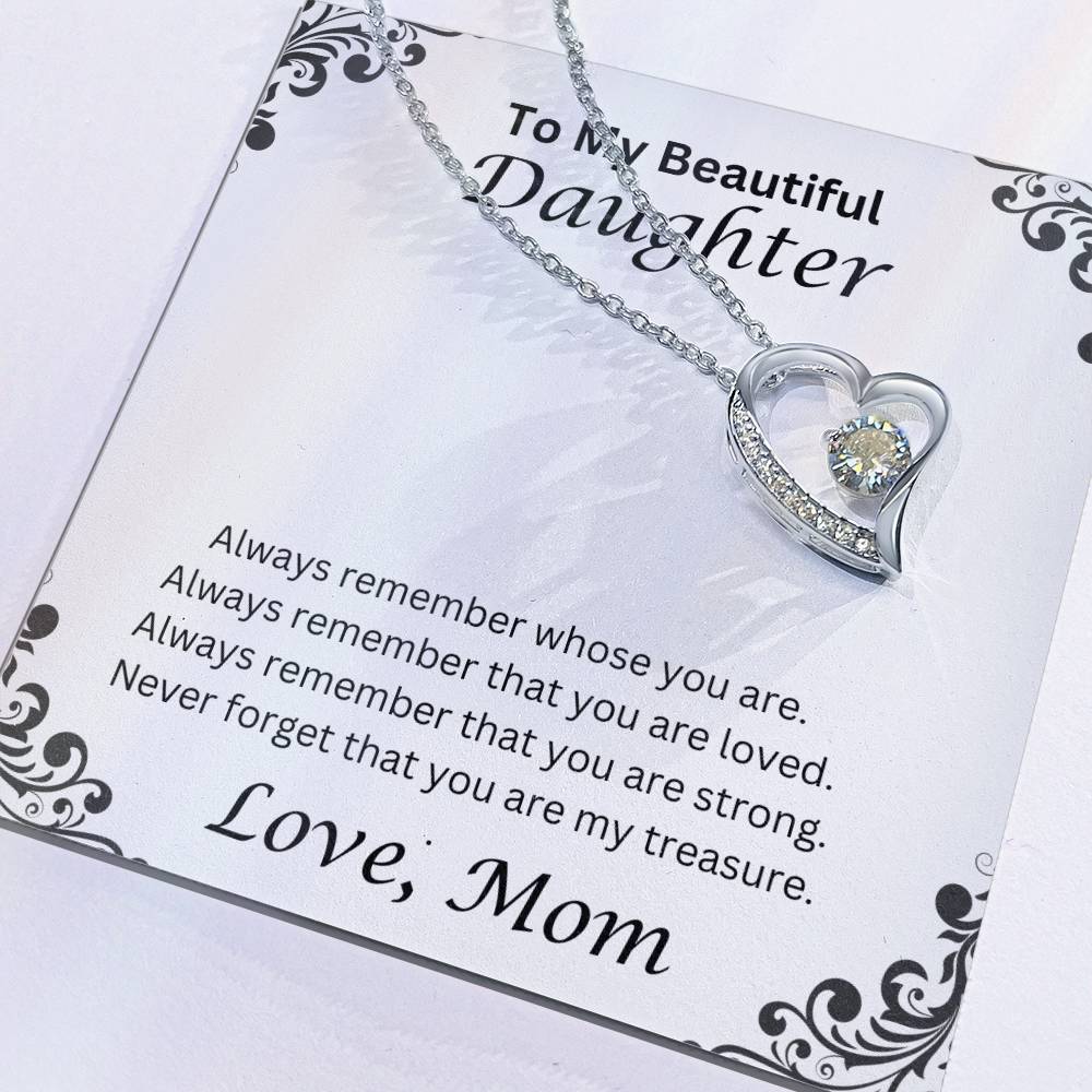 To My Beautiful Daughter, Love Mom Heart Necklace
