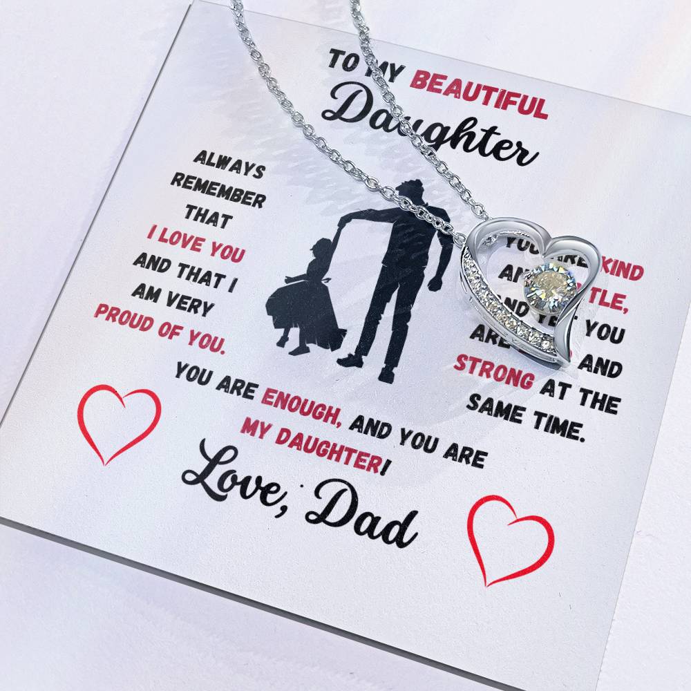 To My Beautiful Daughter Love, Dad Heart Necklace
