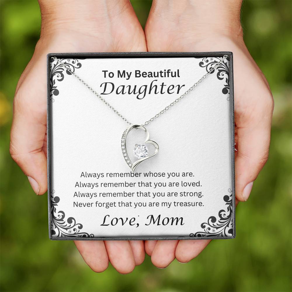 To My Beautiful Daughter, Love Mom Heart Necklace