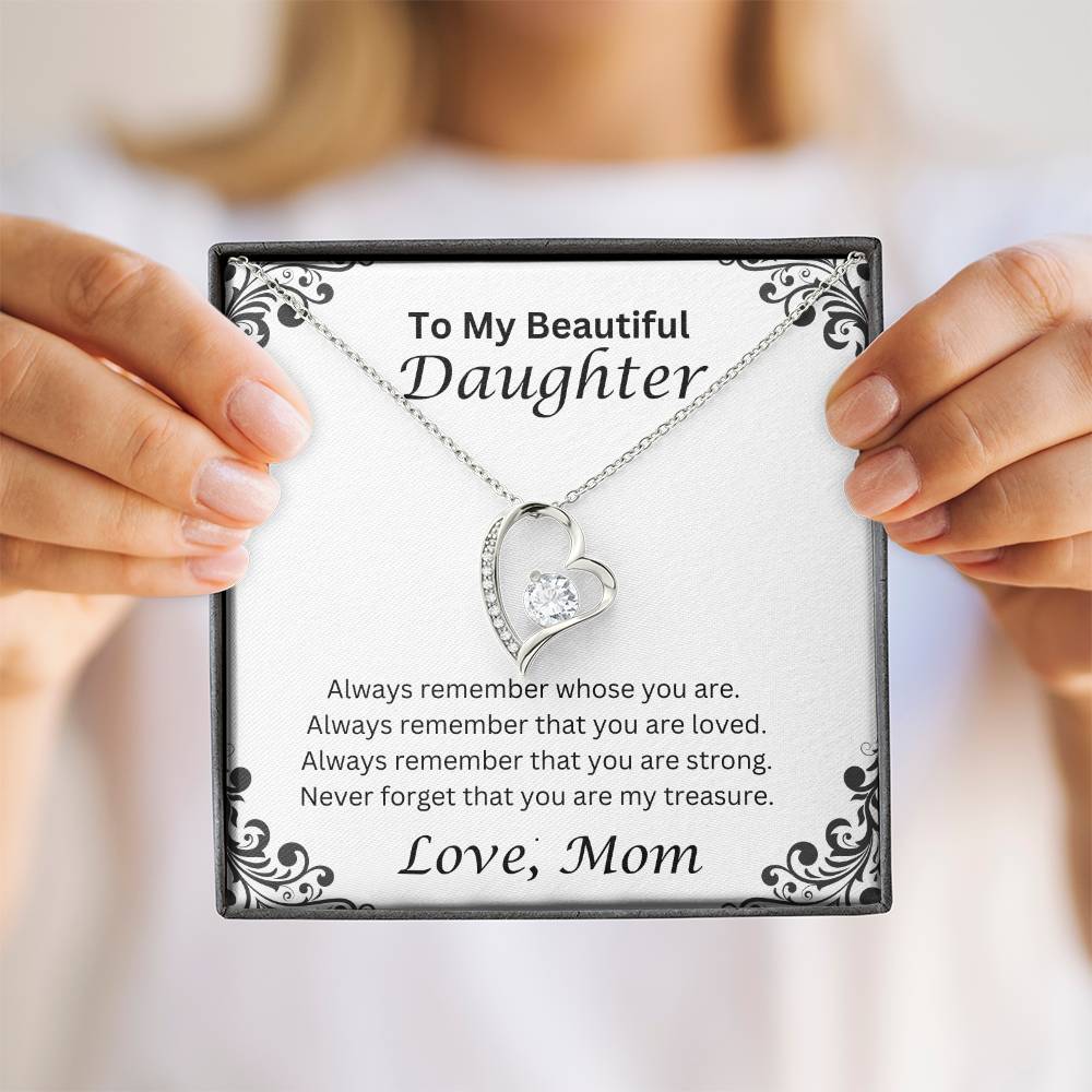 To My Beautiful Daughter, Love Mom Heart Necklace