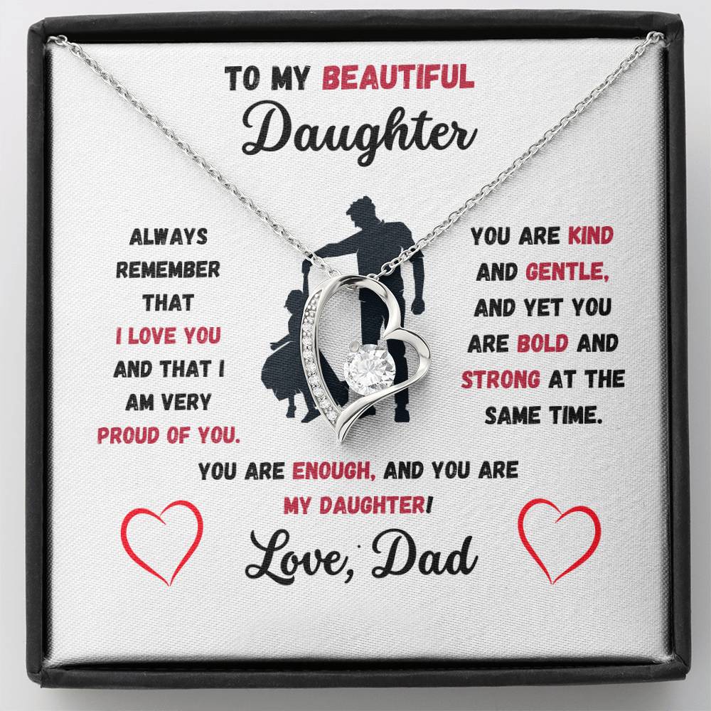 To My Beautiful Daughter Love, Dad Heart Necklace
