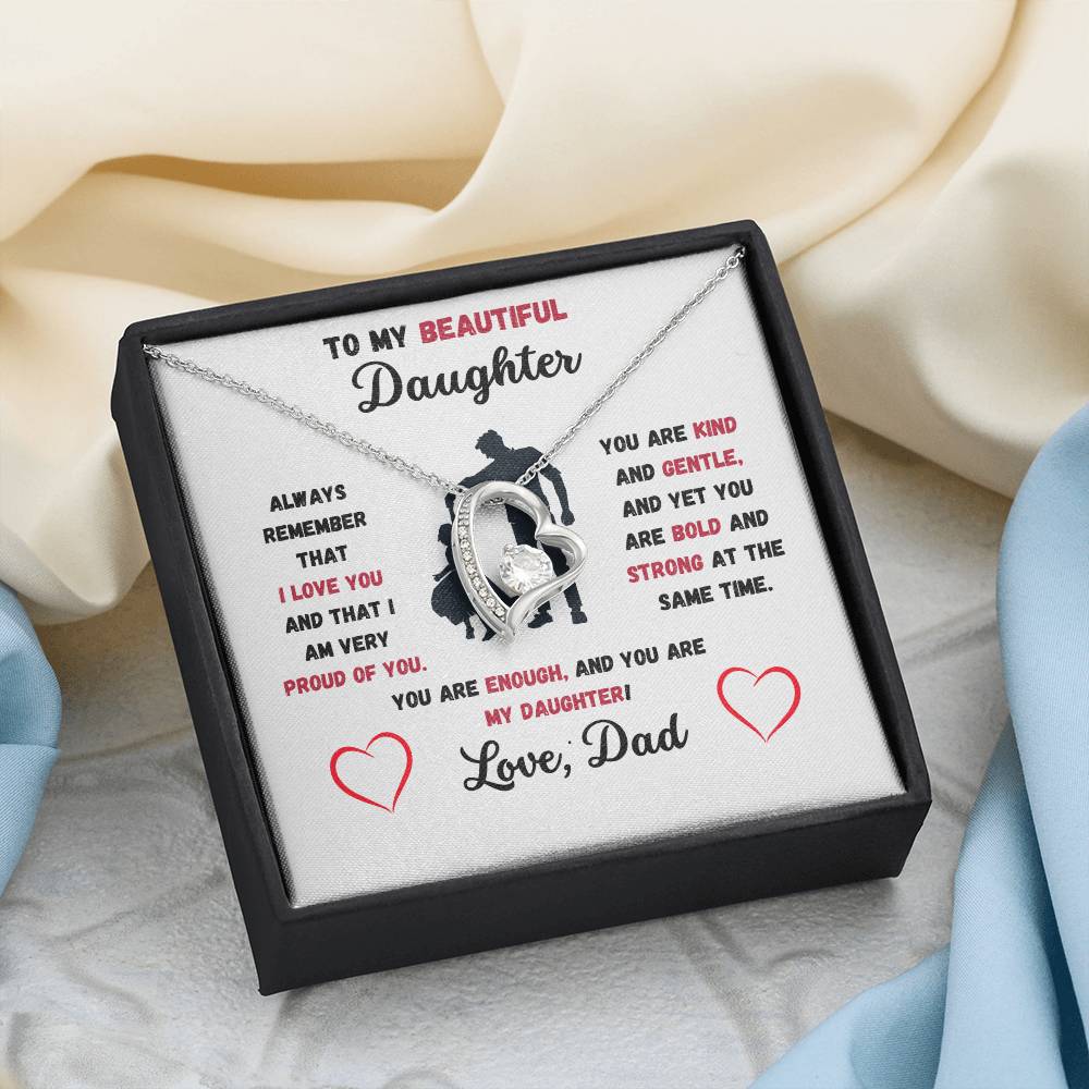 To My Beautiful Daughter Love, Dad Heart Necklace