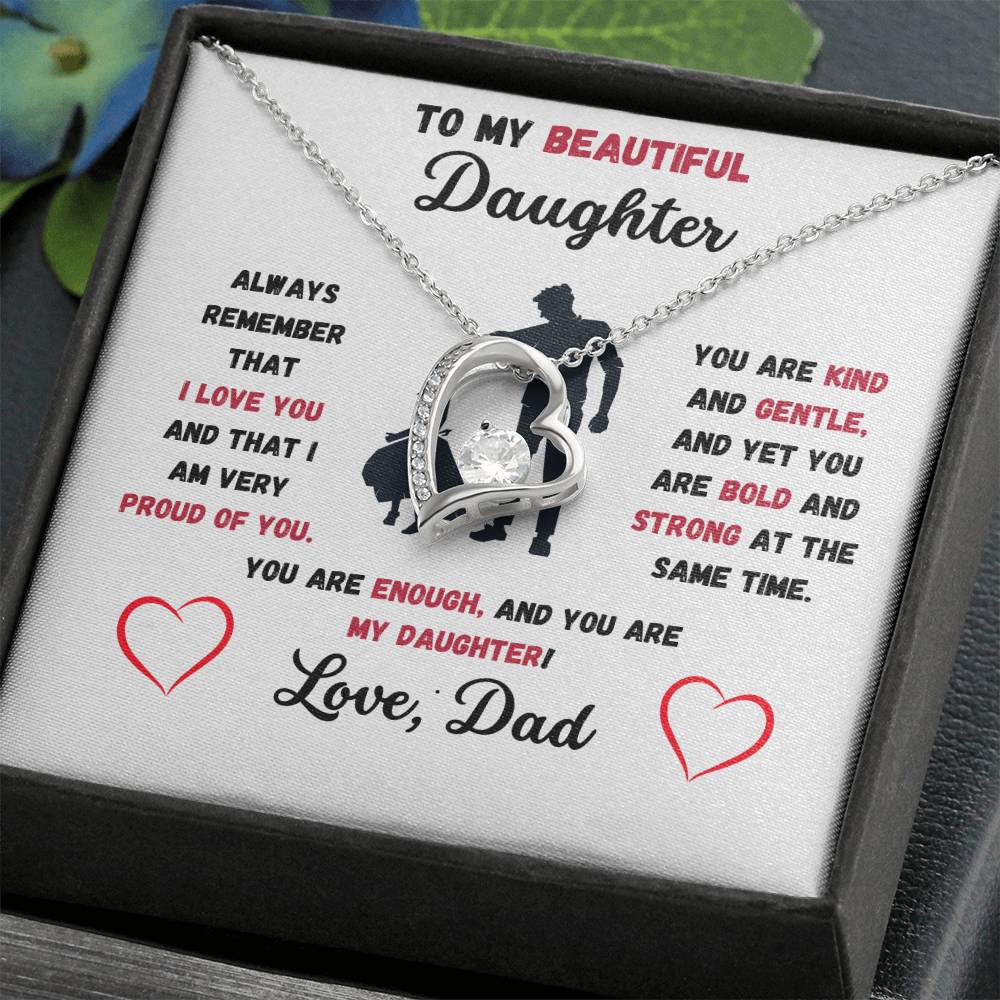 To My Beautiful Daughter Love, Dad Heart Necklace