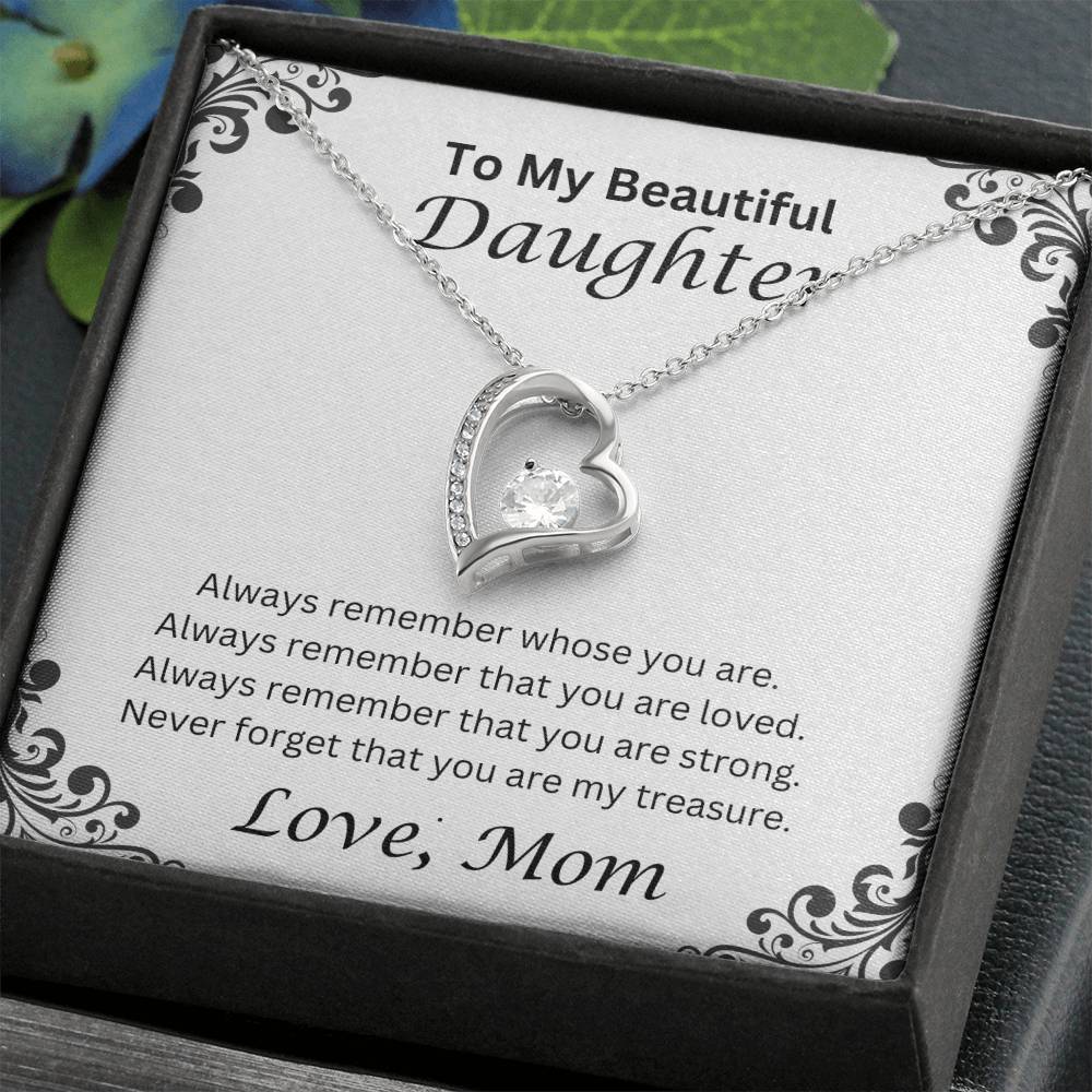 To My Beautiful Daughter, Love Mom Heart Necklace