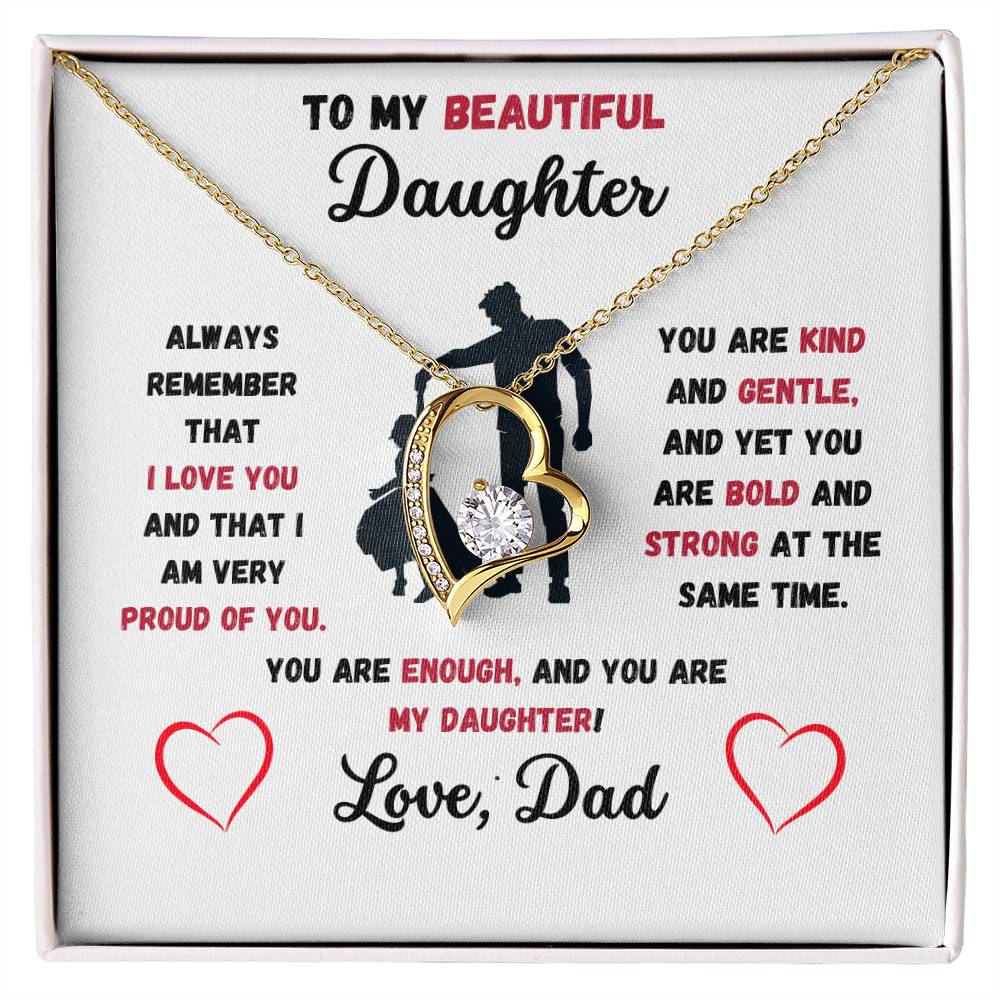 To My Beautiful Daughter Love, Dad Heart Necklace
